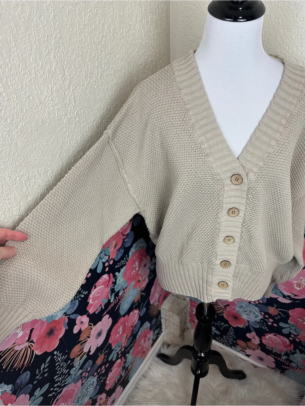 Free People Beach Tan Chunky Knitted Cardigan Sweater Size Small